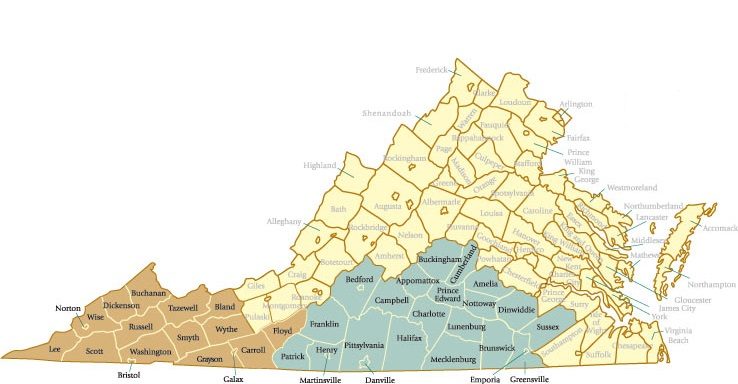 Map of eligible counties in Virginia.
